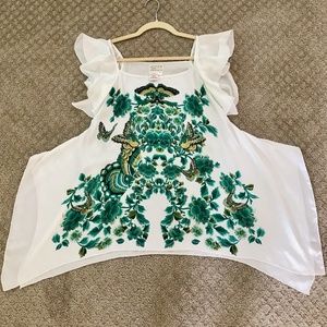 Max Studio Speciality White and Green Tunic Small